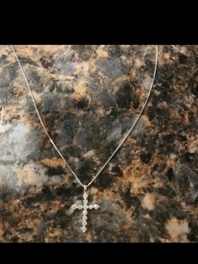 Real Natural Diamond Cross Pendant With 18k White Gold Chain. Not Gold Plated.